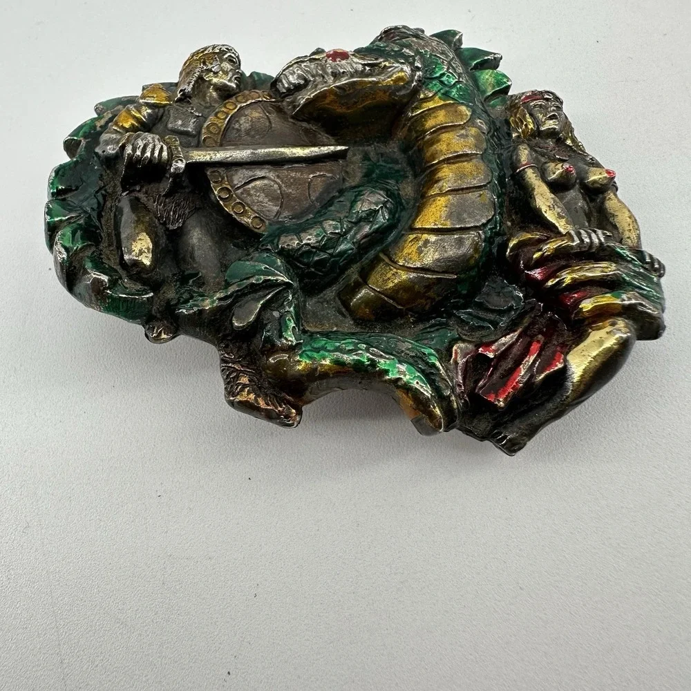 Vintage Belt Buckle Dragon Slayer Knight Nude‎ Woman 1984 Serial #H1421 GABC USA